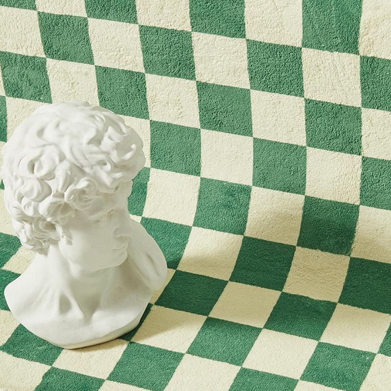 Green Checkered Entryway Rug - 100% Polyester - Shed Resistant - Non Slip Backing - Brooklyn Home - Rugs