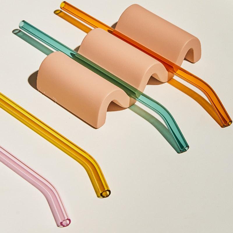 4pc Reusable Glass Straws Water Cup Straw Cup Colorful Heat Resistant Glass Straw with Cleaning Brush Drinking Milk Tea - Brooklyn Home - 0