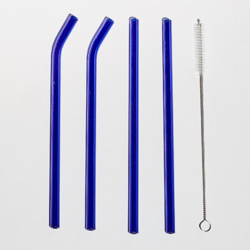 4pc Reusable Glass Straws Water Cup Straw Cup Colorful Heat Resistant Glass Straw with Cleaning Brush Drinking Milk Tea - Brooklyn Home - 0