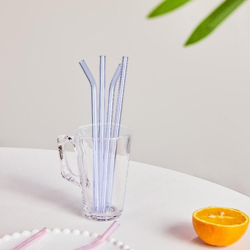 4pc Reusable Glass Straws Water Cup Straw Cup Colorful Heat Resistant Glass Straw with Cleaning Brush Drinking Milk Tea - Brooklyn Home - 0