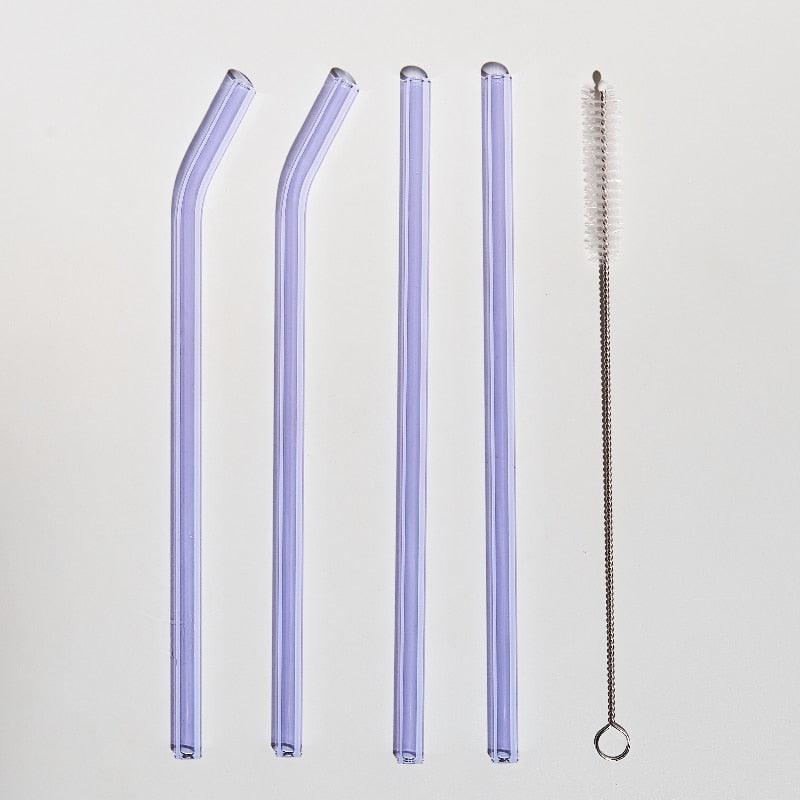 4pc Reusable Glass Straws Water Cup Straw Cup Colorful Heat Resistant Glass Straw with Cleaning Brush Drinking Milk Tea - Brooklyn Home - 0