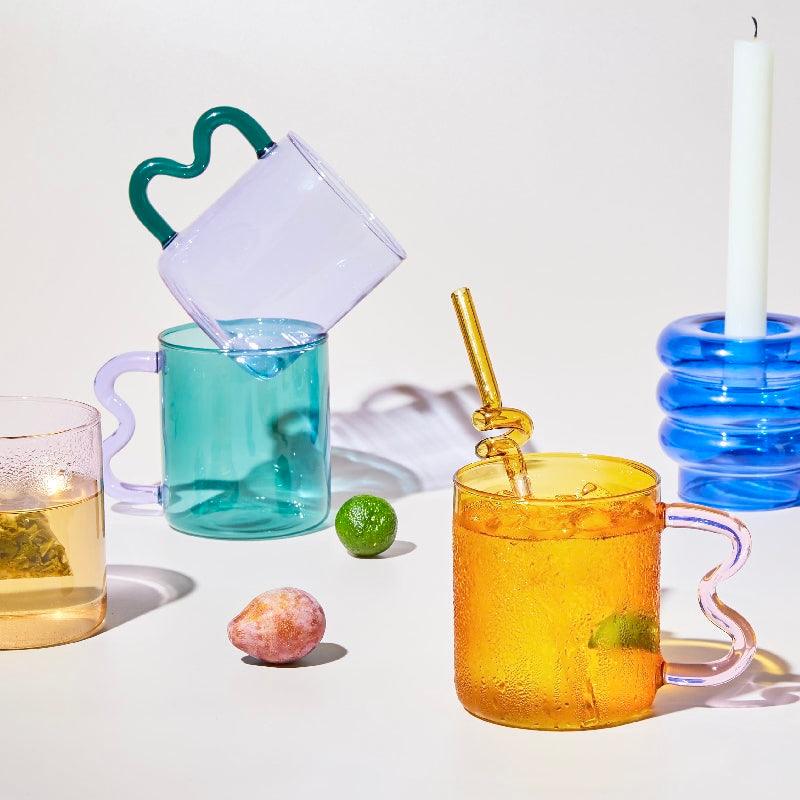 Wavy Glass Mugs - Heat Resistant - Hand Blown Glass - Brooklyn Home - Drinkware